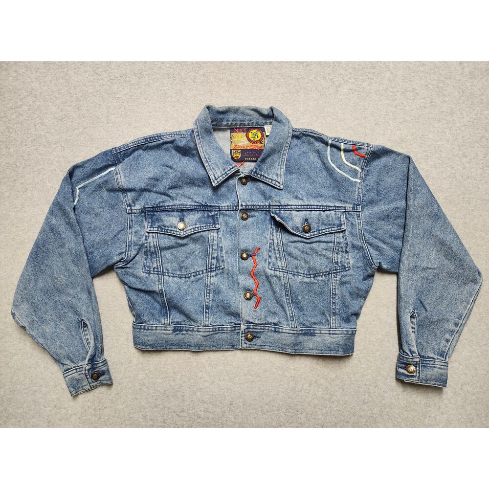 Vintage Spirit Doni Shop Denim Jacket Womens M Embroidered Cropped 90s